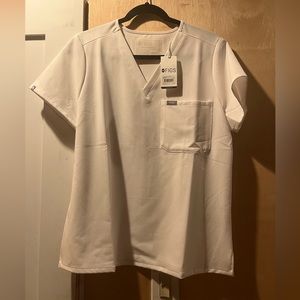 Wear Figs white large Catarina 1 pocket scrub top
